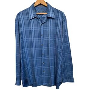 Tommy Bahama Men’s Blue Plaid Silk Blend Long Sleeve Button Down Shirt Size L